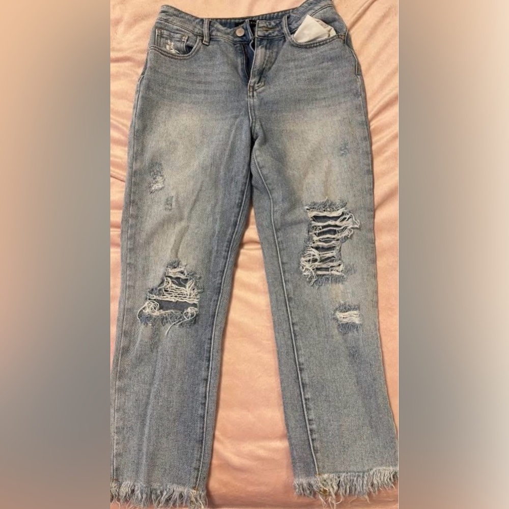 Kendall & Kylie Distressed Boyfriend Jeans in Light Blue
